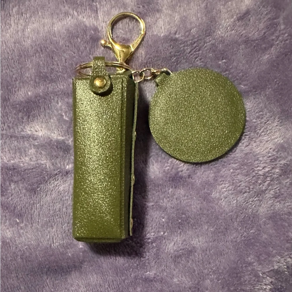 Green Lipstick holder/Keychain/bag charm with mirror